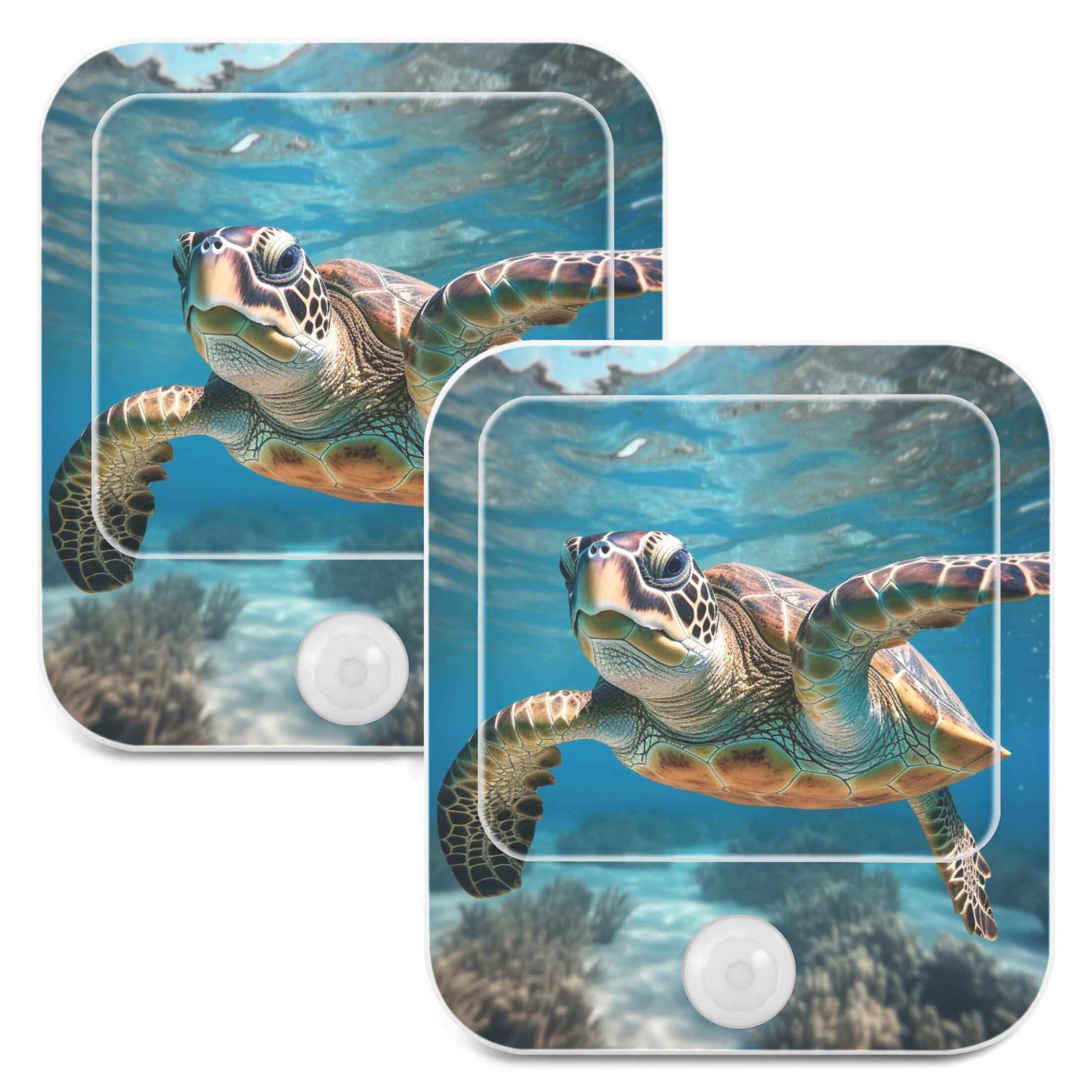 Turtle under Sea LED Motion Sensor Night Light Plug into Wall 2 Pack