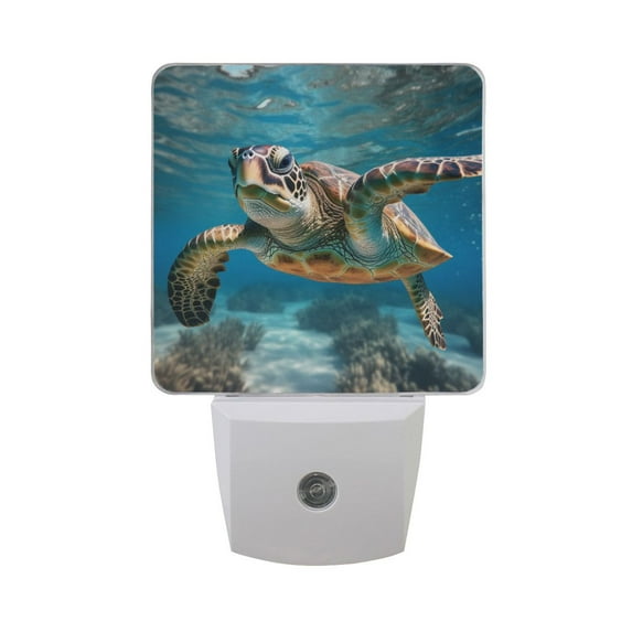 Turtle under Sea Night Light LED Dusk to Dawn Auto Sensor Night Lamp Plug-in Nightlight for Bedroom Hallway Kitchen 2 PCs