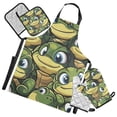 thumbnail image 1 of Turtle with Big Eye 5 Pcs Kitchen Set Heat Resistant Oven Mitts and Non-Slip Pot Holders with Adjustable Cooking Apron, 1 of 6