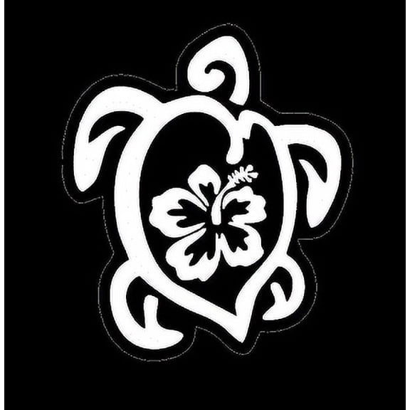 Turtle with Flower Design Car Decal, Hawaiian Turtle and Blooming Flower Window Cling, Car Vehicle Laptop Tablet Case,1PC