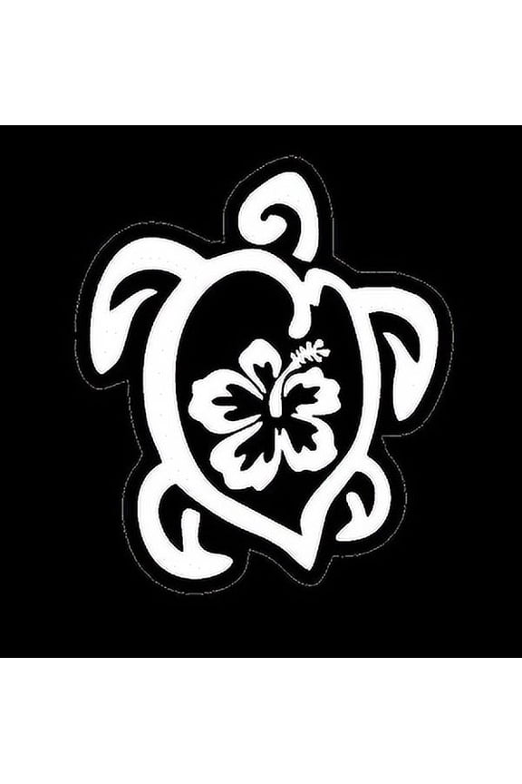Turtle with Flower Design Car Decal, Hawaiian Turtle and Blooming Flower Window Cling, Car Vehicle Laptop Tablet Case,1PC