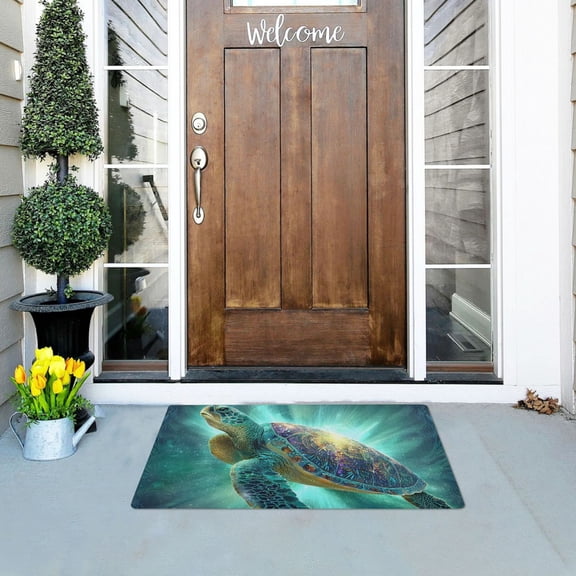 Turtle with Glowing Background Doormats Welcome Mats Gate Pads Entryway Outdoor 32" x 20"