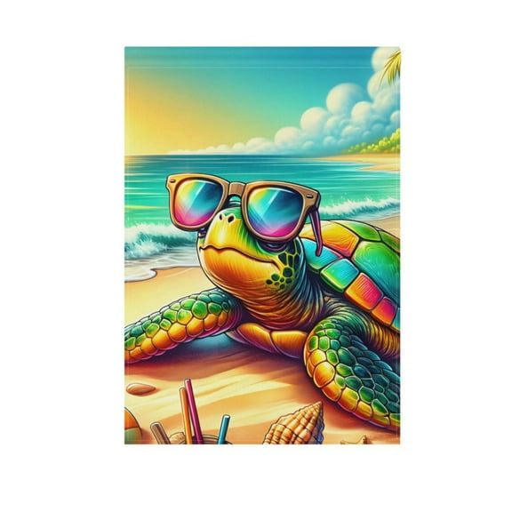 Turtle with Sunglasses and Beach Garden Flag 12"x18" Double-Sided Yard Flags for Outside Outdoor All Seasonal Decoration