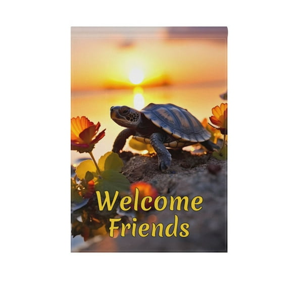 Turtle with Sunset Garden Flag House Banner 12" x 18" Double Sided Outdoor Yard Decoration
