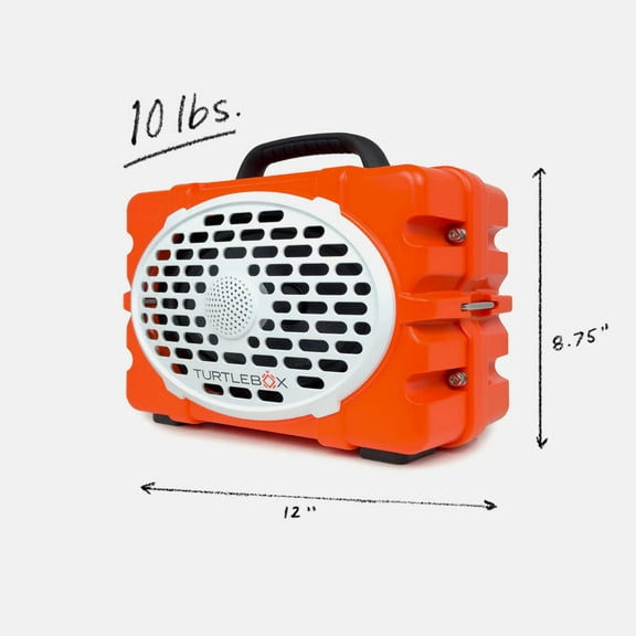 Turtlebox Gen 3 Outdoor Bluetooth Speaker, 120dB, IP67 Waterproof, 25+ Hour Battery, Orange and White (TBG3-OW)
