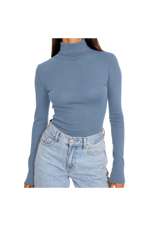 Turtleneck Base Layer for Womens Long Sleeve Tops Slim Fitted Soft Blouses Stretch Lightweight Pullover Tees