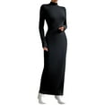 thumbnail image 1 of Turtleneck Bodycon Maxi Dress for Women Long Sleeve Slim Fit Stretchy Casual Fall Winter Split Dresses, 1 of 4