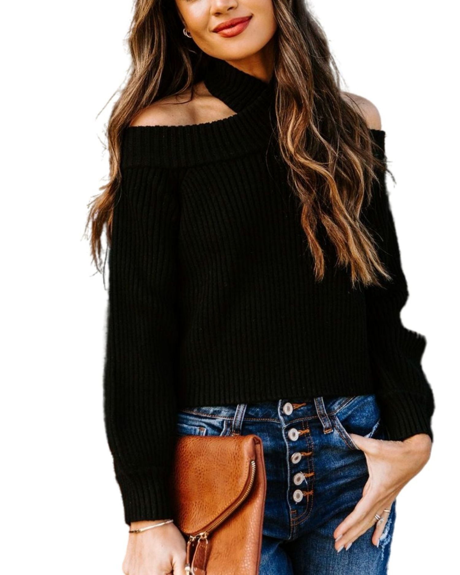cold shoulder black turtleneck