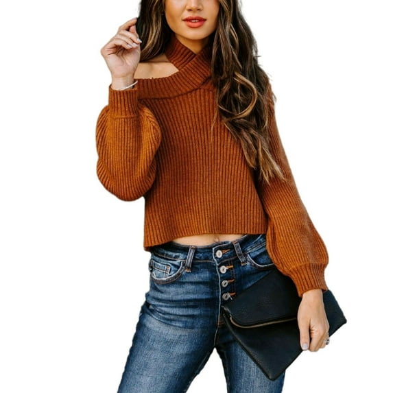 Turtleneck Cold Shoulder Sweater Rustic Red Medium