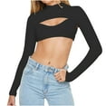 thumbnail image 1 of Turtleneck Cropped Tops for Women Long Sleeve Cutout Solid Hollow Out Trendy Y2k Spring Summer Sweater Pullover T-Shirts Black,S, 1 of 5