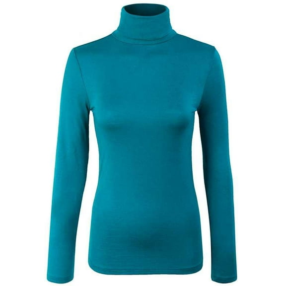 Turtleneck Long Sleeve Basic Solid Fitted Shirt with Stretch