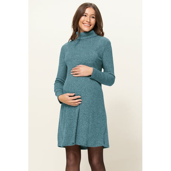 Turtleneck Long Sleeve Maternity Ribbed Knit Dress