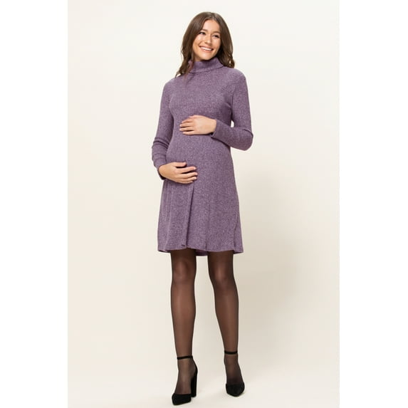 Turtleneck Long Sleeve Maternity Ribbed Knit Dress