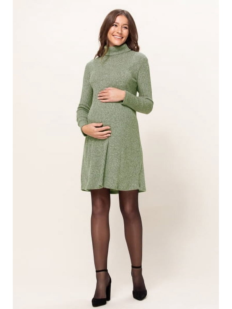 Turtleneck Long Sleeve Maternity Ribbed Knit Dress