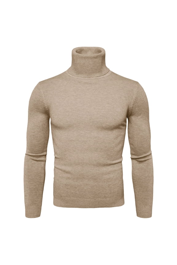 Turtleneck Men Long Sleeve Knitted Shirt - Soft Slim Fit Ribbed Turtle Neck Sweater for Men High Neck Trendy Stylish