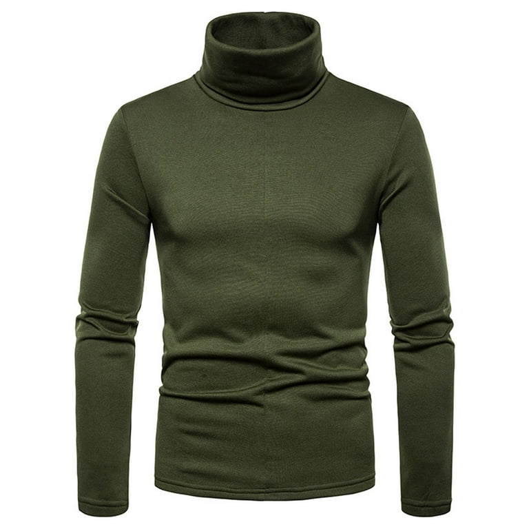 Turtleneck Men Long Sleeve Shirts Sweaters Solid High Neck Casual