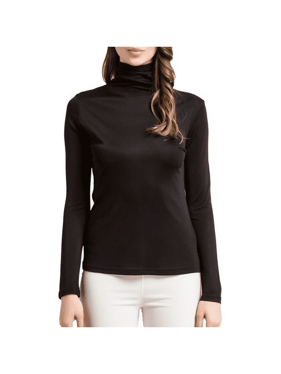 Turtleneck Mulberry Silk Thermal Shirts for Women Long Sleeve Tops Lightweight Base Layer Shirt