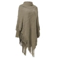 thumbnail image 1 of Turtleneck Poncho Cape Shawl Knitted Sweater Wrap Pullover Top Coat with Fringes Hem for Women, 1 of 9