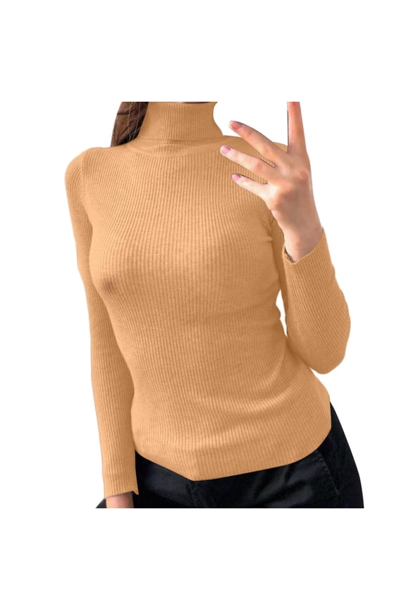 Turtleneck Pullover Sweater Classic Knit Top Versatile Fall Soft Comfortable Casual Style