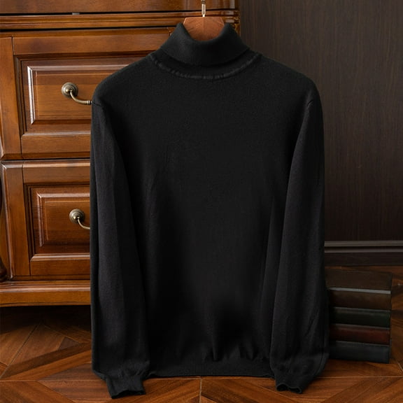 Turtleneck Pullover for Men Long Sleeve Solid Color Sweater Stretchy Slim Fitted Casual Sweaters Winter Tops (M, Black)