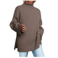 thumbnail image 1 of Turtleneck Ribbed Knit Sweater Long Flared Sleeve Side Split Pullover Tops Mid Length Solid Loose Comfy Sweatshirt, 1 of 6
