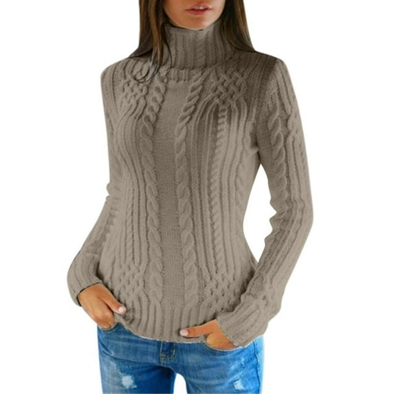Turtleneck Ribbed Sweaters for Women Cable Knit Ribbed Pullover Solid Warm Fitted Basic Casual Long Sleeve Tops