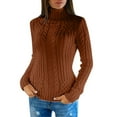 thumbnail image 1 of Turtleneck Ribbed Sweaters for Women Cable Knit Ribbed Pullover Solid Warm Fitted Basic Casual Long Sleeve Tops, 1 of 5