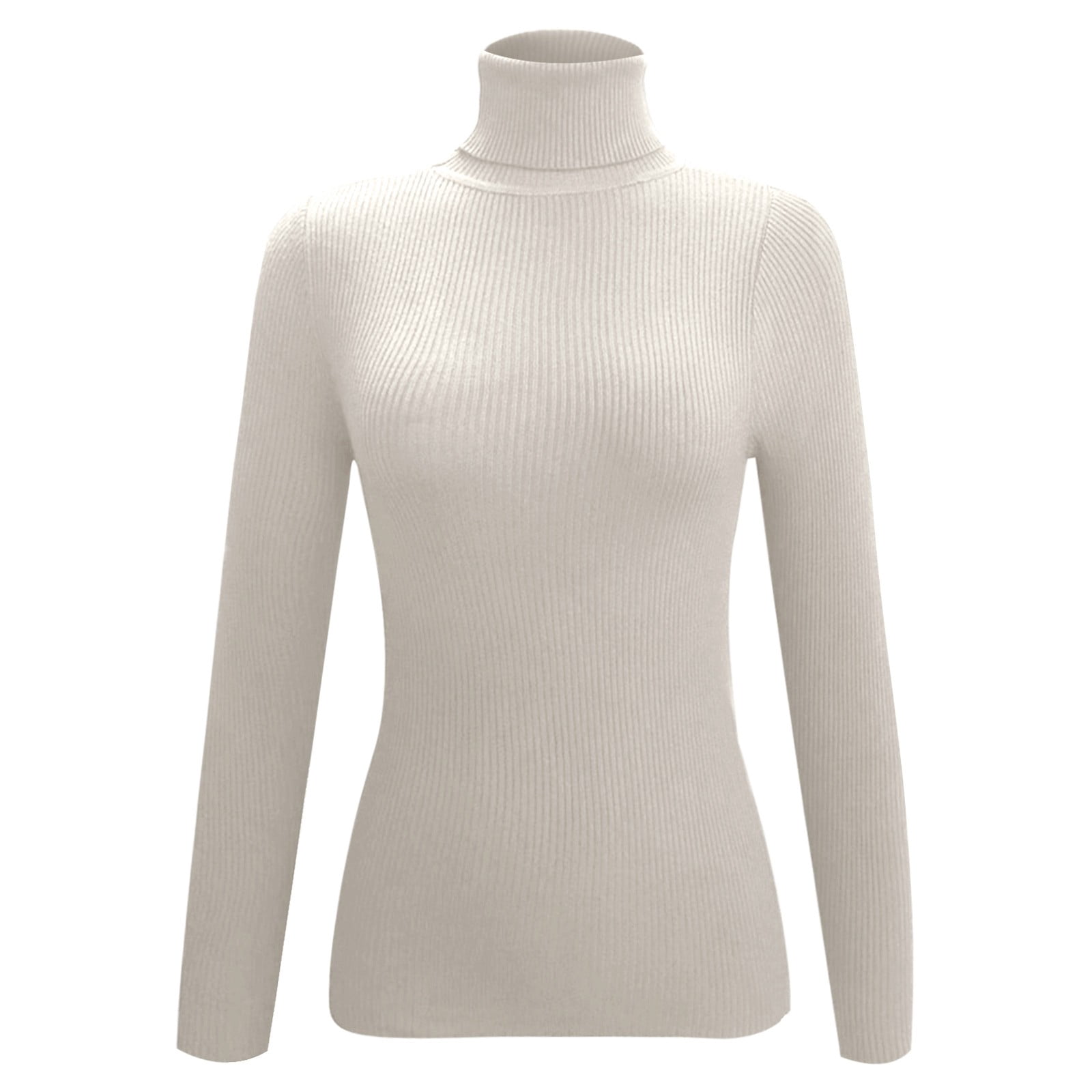Turtleneck Ribbed Sweaters for Women Knitted Slim Fit Sweater Beige M ...