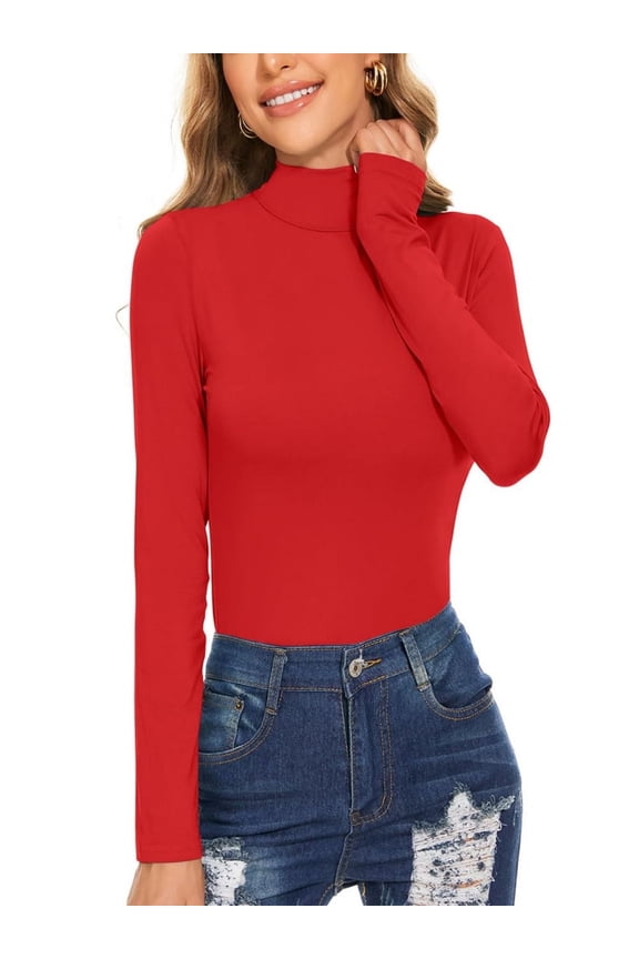 Turtleneck Shirt Women Long Sleeve Mock Neck Slim Fit Tops Base Layer Soft Lightweight Stretch Undershirts