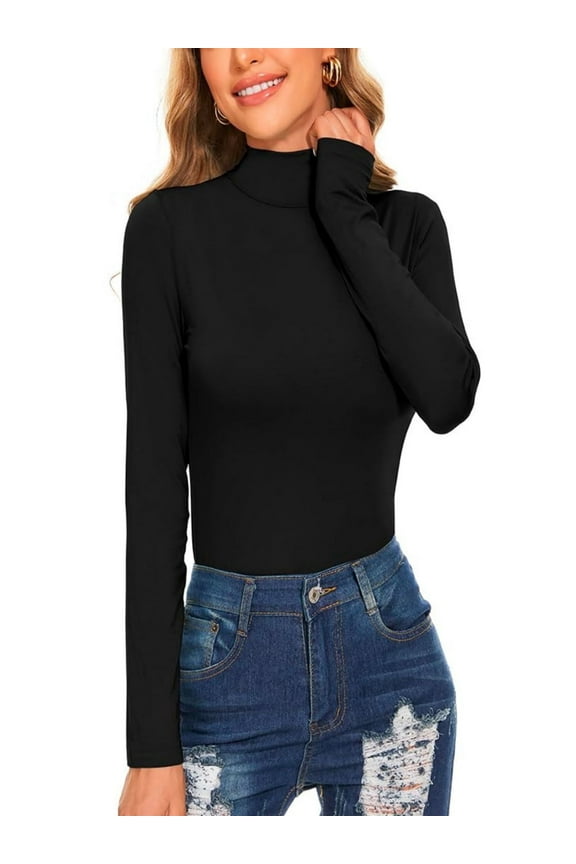 Turtleneck Shirt Women Long Sleeve Mock Neck Slim Fit Tops Base Layer Soft Lightweight Stretch Undershirts