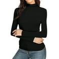 thumbnail image 1 of Turtleneck Shirt Women-Ribbed Long Sleeve Tops Slim Fitted Base Layer Soft Stretch 2025 Black M, 1 of 3