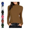 thumbnail image 1 of Turtleneck Shirt Women-Ribbed Long Sleeve Tops Slim Fitted Base Layer Soft Stretch Brown S, 1 of 4