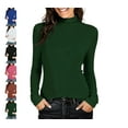 thumbnail image 1 of Turtleneck Shirt Women-Ribbed Long Sleeve Tops Slim Fitted Base Layer Soft Stretch Dark Green M, 1 of 4
