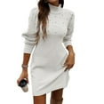 thumbnail image 1 of Turtleneck Sweater Dress, High Neck Long Sleeve Bodycon Knit Dress, Elegant and Warm Winter Dress for Office, Dinner & Holiday White XL, 1 of 5