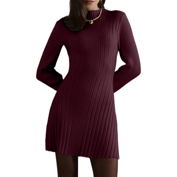 Turtleneck Sweater Dress, Short Sleeveless A-Line Knit Dress, Chic Fall and Winter Dress for Work, Dates, and Holiday Shopping. Deep Red L