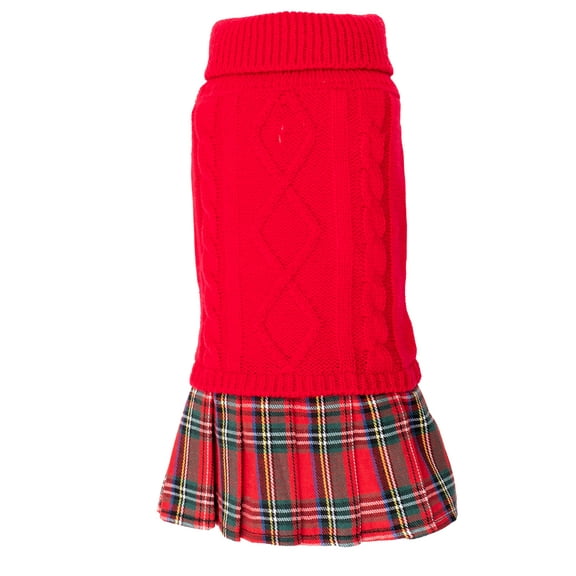 The Worthy Dog Plaid Layered-Look Two-fer Pet Pullover Turtleneck Sweater Dress