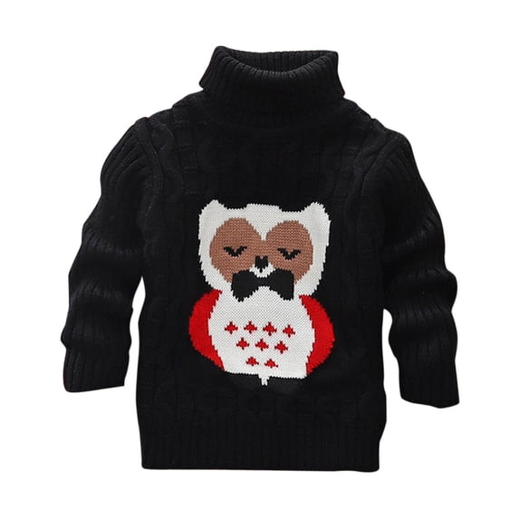 Turtleneck Sweater Girls Long Sleeve Print Cable Knit Sweater Stretch Fall Warm Pullover Tops 1-10T, Black, 6 Years