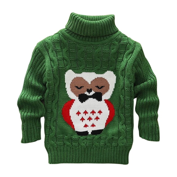 Turtleneck Sweater Girls Long Sleeve Print Cable Knit Sweater Stretch Fall Warm Pullover Tops 1-10T, Green, 2 Years