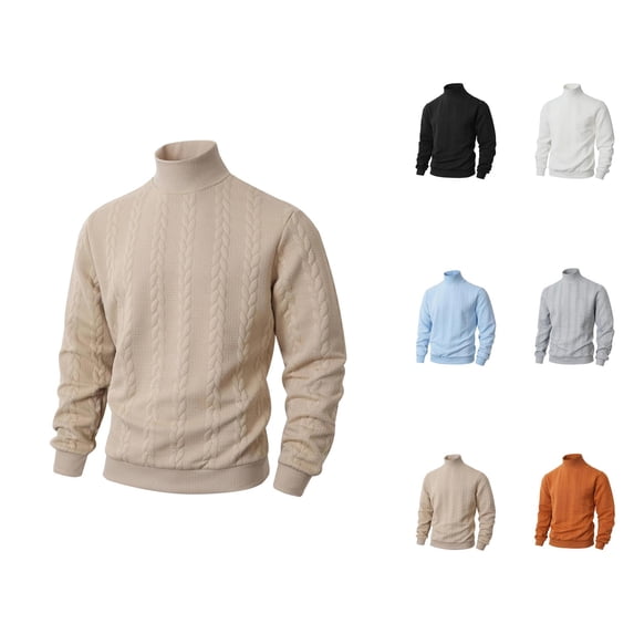 Turtleneck Sweater Men Long Sleeve Casual Basic Cable Knit Pullover Sweaters Fall Winter Clothes