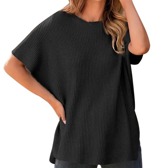 Turtleneck Sweater Sweaters Casual Crew Neck Short Sleeve Sweater Lightweight Knit Batwing Fall Tops Sweaters For Women