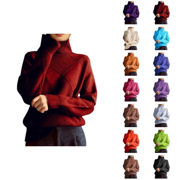 Turtleneck Sweater Women 2026 Fall Winter Casual Long Sleeve Plain Knitted Pullover Sweater Jumper Tops