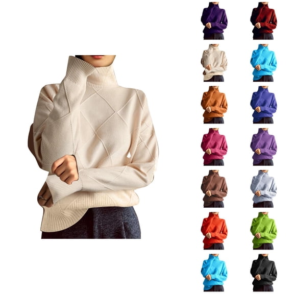 Turtleneck Sweater Women 2026 Fall Winter Casual Long Sleeve Plain Knitted Pullover Sweater Jumper Tops