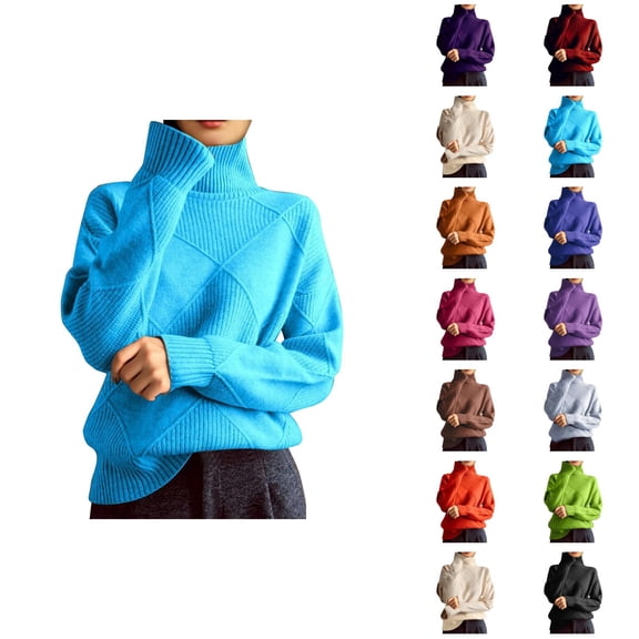 Turtleneck Sweater Women 2026 Fall Winter Casual Long Sleeve Plain Knitted Pullover Sweater Jumper Tops