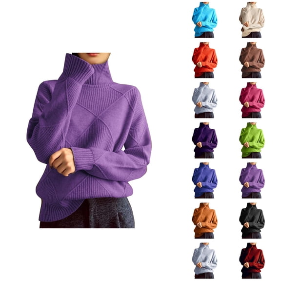 Turtleneck Sweater Women 2026 Fall Winter Fashion Long Sleeve Knit Plain Pullover Sweater Jumper Tops