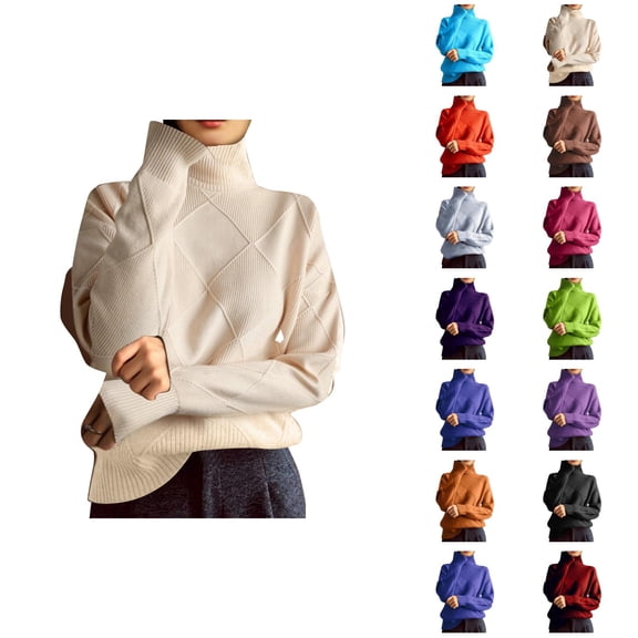 Turtleneck Sweater Women 2026 Fall Winter Fashion Long Sleeve Knit Plain Pullover Sweater Jumper Tops