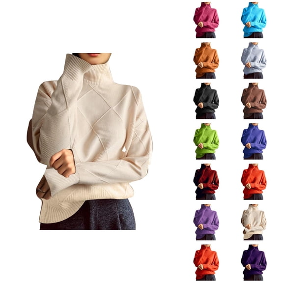 Turtleneck Sweater Women 2026 Fall Winter Trendy Long Sleeve Plain Knitted Pullover Sweater Jumper Tops