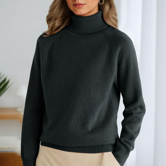 Turtleneck Sweater Women Long Sleeve Mock Neck Sweater Warm Fall Winter Chunky Knit Pullover 2025 Black L