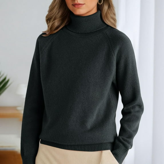 Turtleneck Sweater Women Long Sleeve Mock Neck Sweater Warm Fall Winter Chunky Knit Pullover 2025 Black M