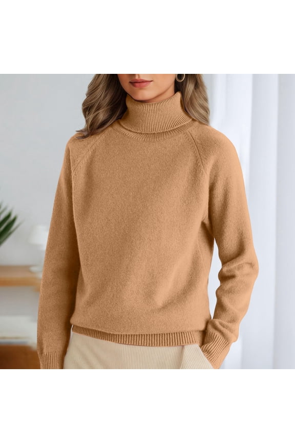 Turtleneck Sweater Women Long Sleeve Mock Neck Sweater Warm Fall Winter Chunky Knit Pullover 2025 Camel M