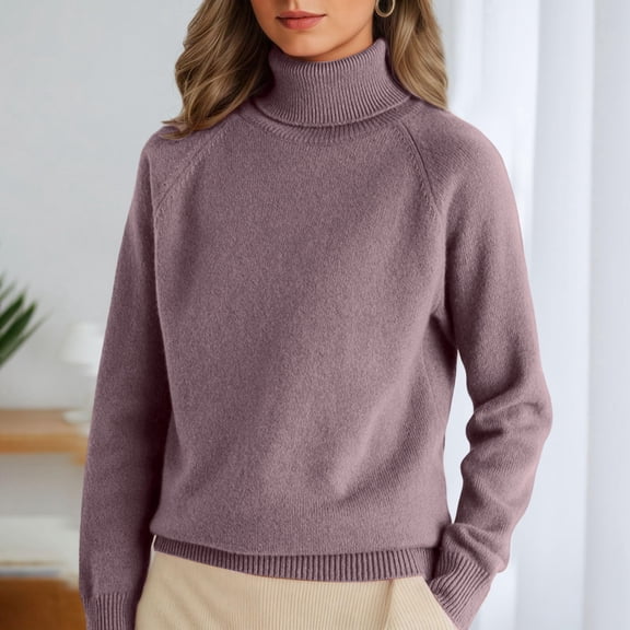 Turtleneck Sweater Women Long Sleeve Mock Neck Sweater Warm Fall Winter Chunky Knit Pullover 2025 Purple XXL